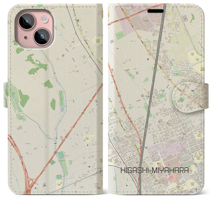 【東宮原（埼玉県）】地図柄iPhoneケース（手帳タイプ）ナチュラル・iPhone 15 Plus 用