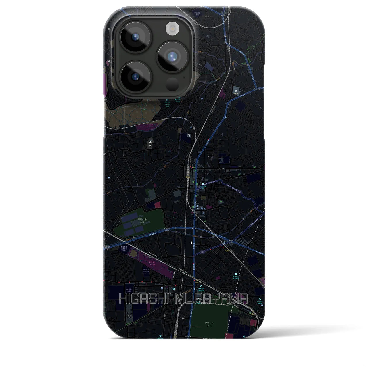 【東村山】地図柄iPhoneケース（バックカバータイプ・ブラック）iPhone 15 Pro Max 用