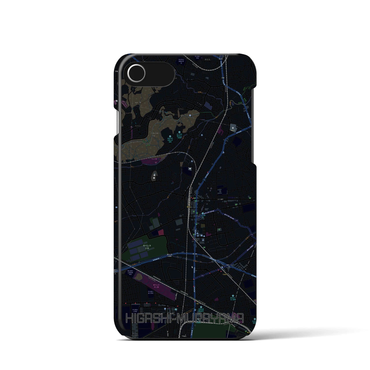【東村山】地図柄iPhoneケース（バックカバータイプ・ブラック）iPhone SE（第3 / 第2世代） / 8 / 7 / 6s / 6 用