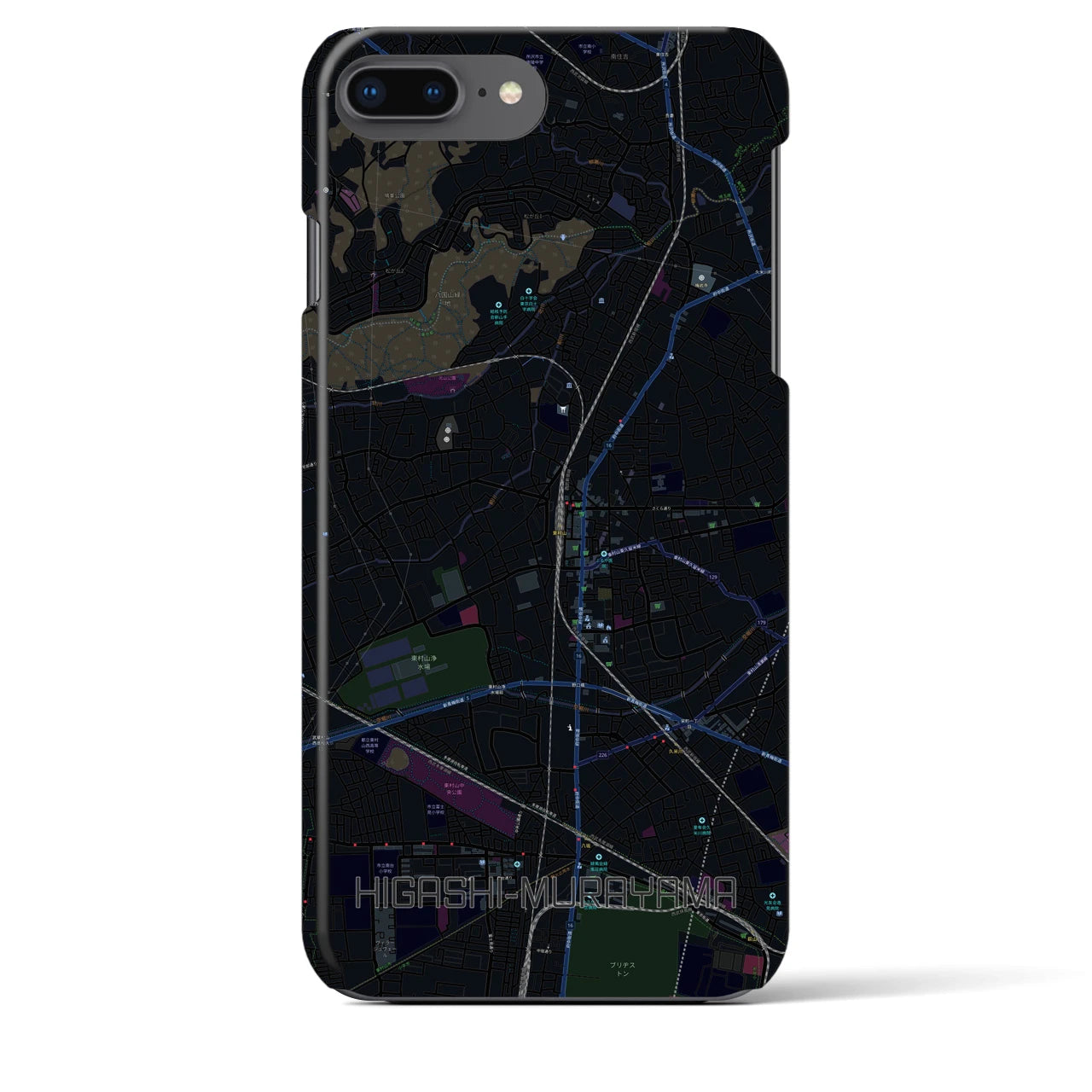 【東村山】地図柄iPhoneケース（バックカバータイプ・ブラック）iPhone 8Plus /7Plus / 6sPlus / 6Plus 用