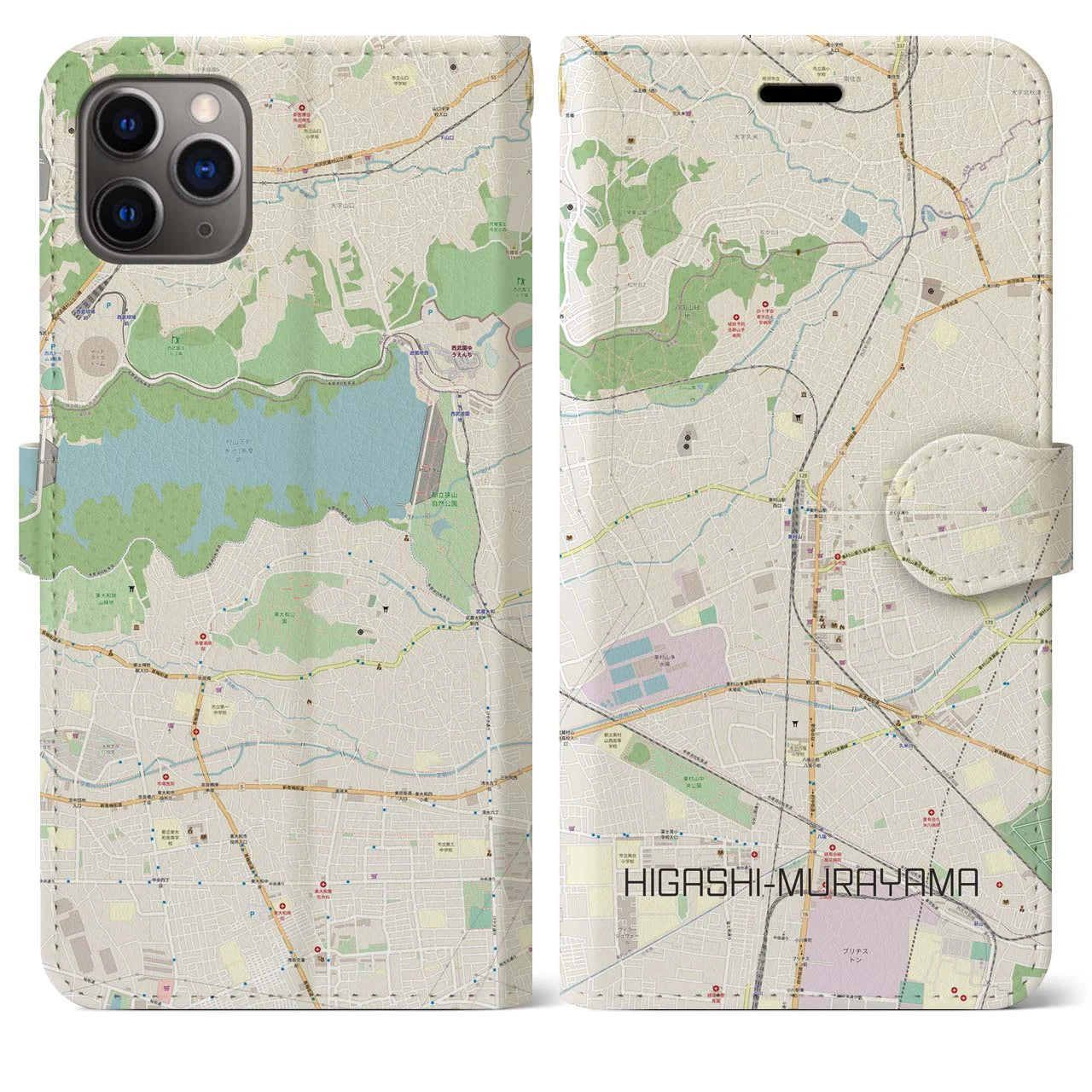 【東村山】地図柄iPhoneケース（手帳両面タイプ・ナチュラル）iPhone 11 Pro Max 用