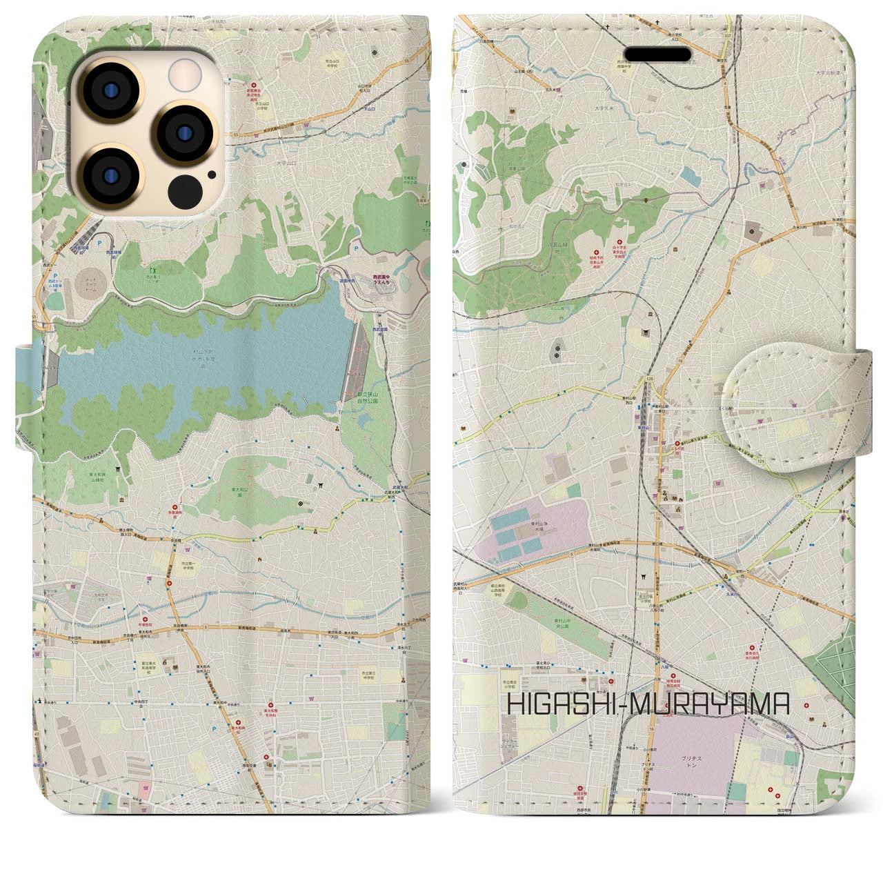 【東村山】地図柄iPhoneケース（手帳両面タイプ・ナチュラル）iPhone 12 Pro Max 用