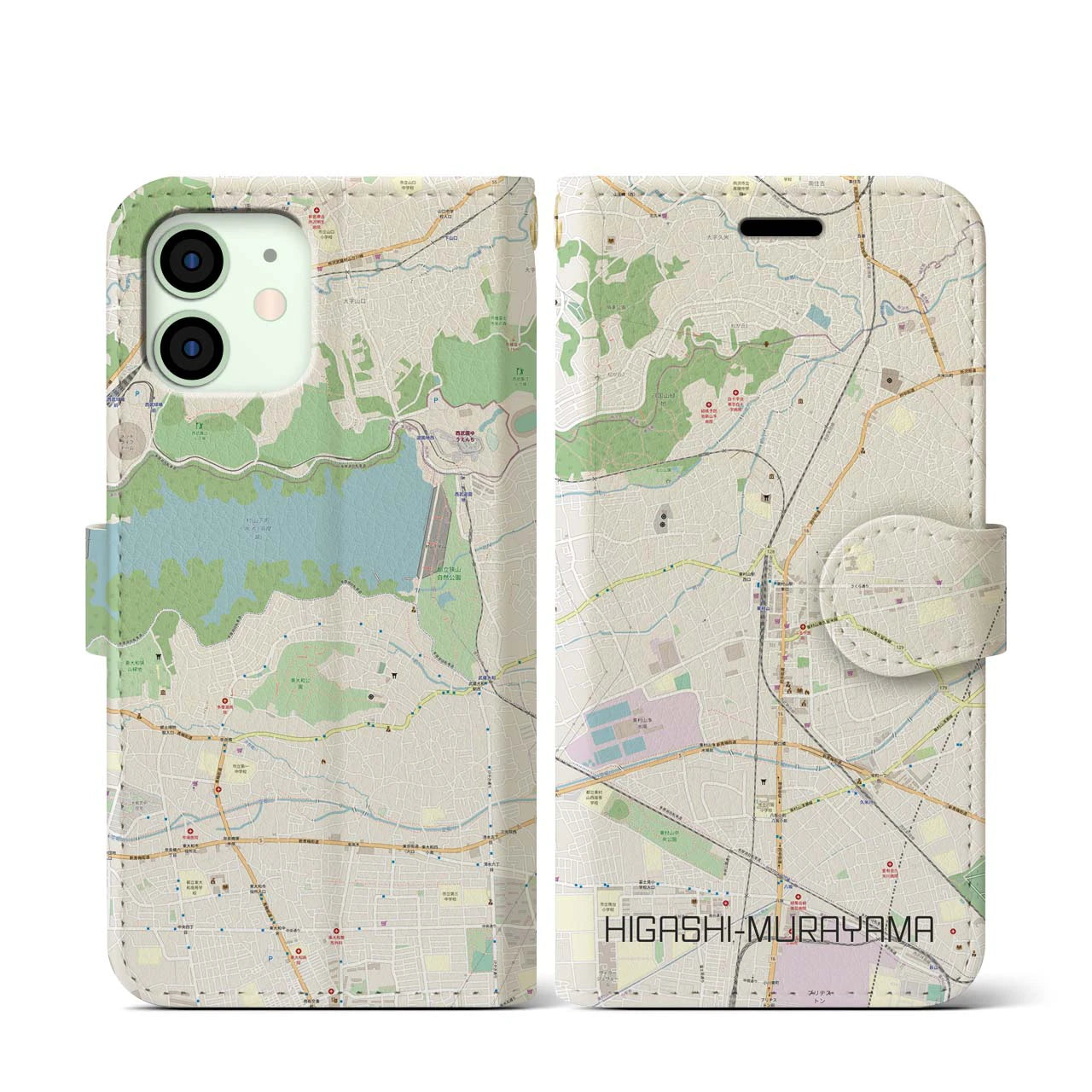 【東村山】地図柄iPhoneケース（手帳両面タイプ・ナチュラル）iPhone 12 mini 用