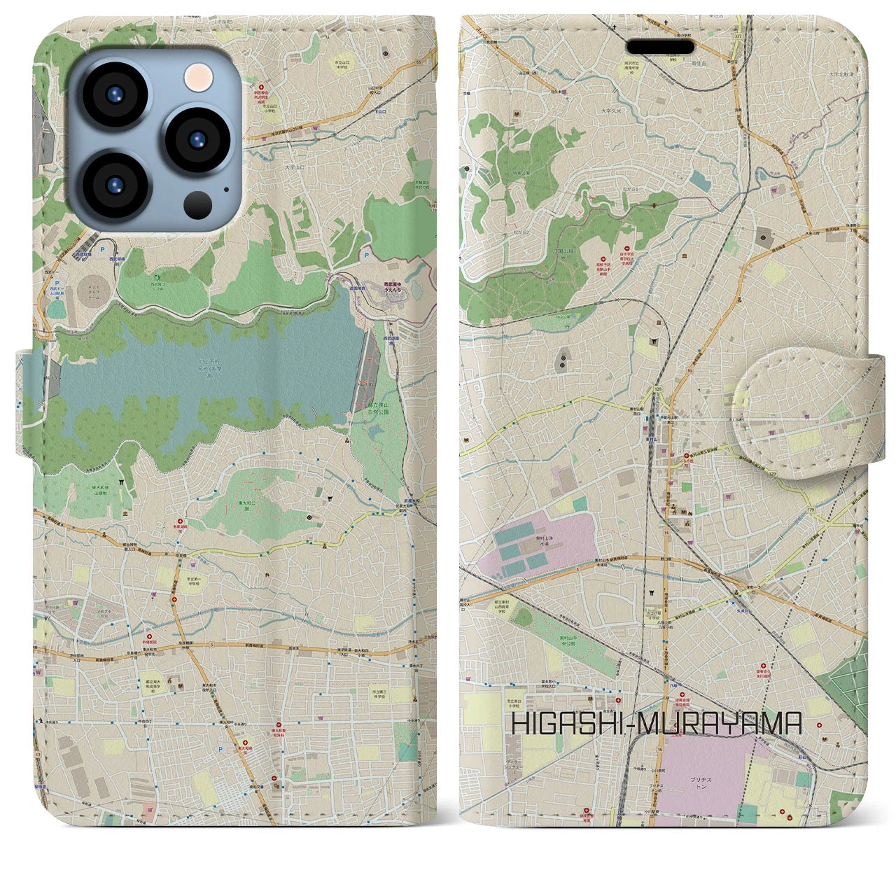 【東村山】地図柄iPhoneケース（手帳両面タイプ・ナチュラル）iPhone 13 Pro Max 用