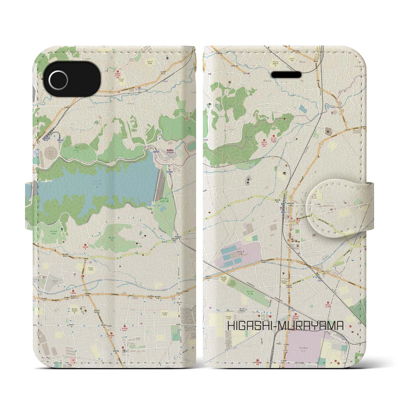【東村山】地図柄iPhoneケース（手帳両面タイプ・ナチュラル）iPhone SE（第3 / 第2世代） / 8 / 7 / 6s / 6 用
