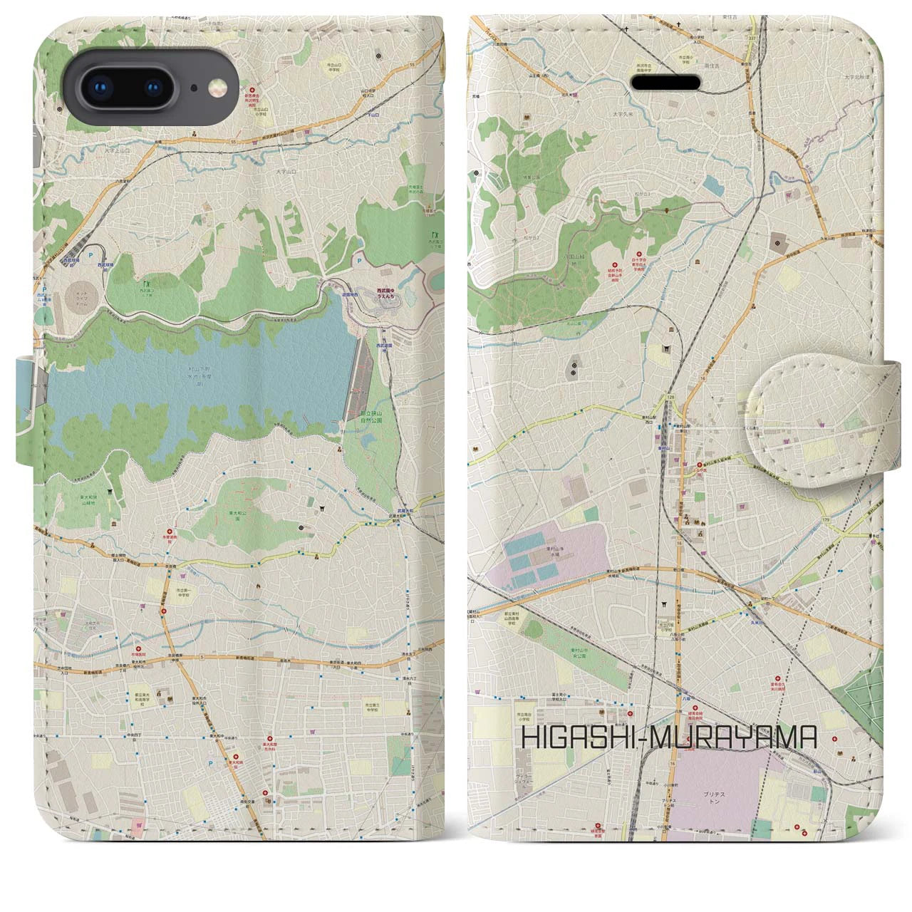 【東村山】地図柄iPhoneケース（手帳両面タイプ・ナチュラル）iPhone 8Plus /7Plus / 6sPlus / 6Plus 用