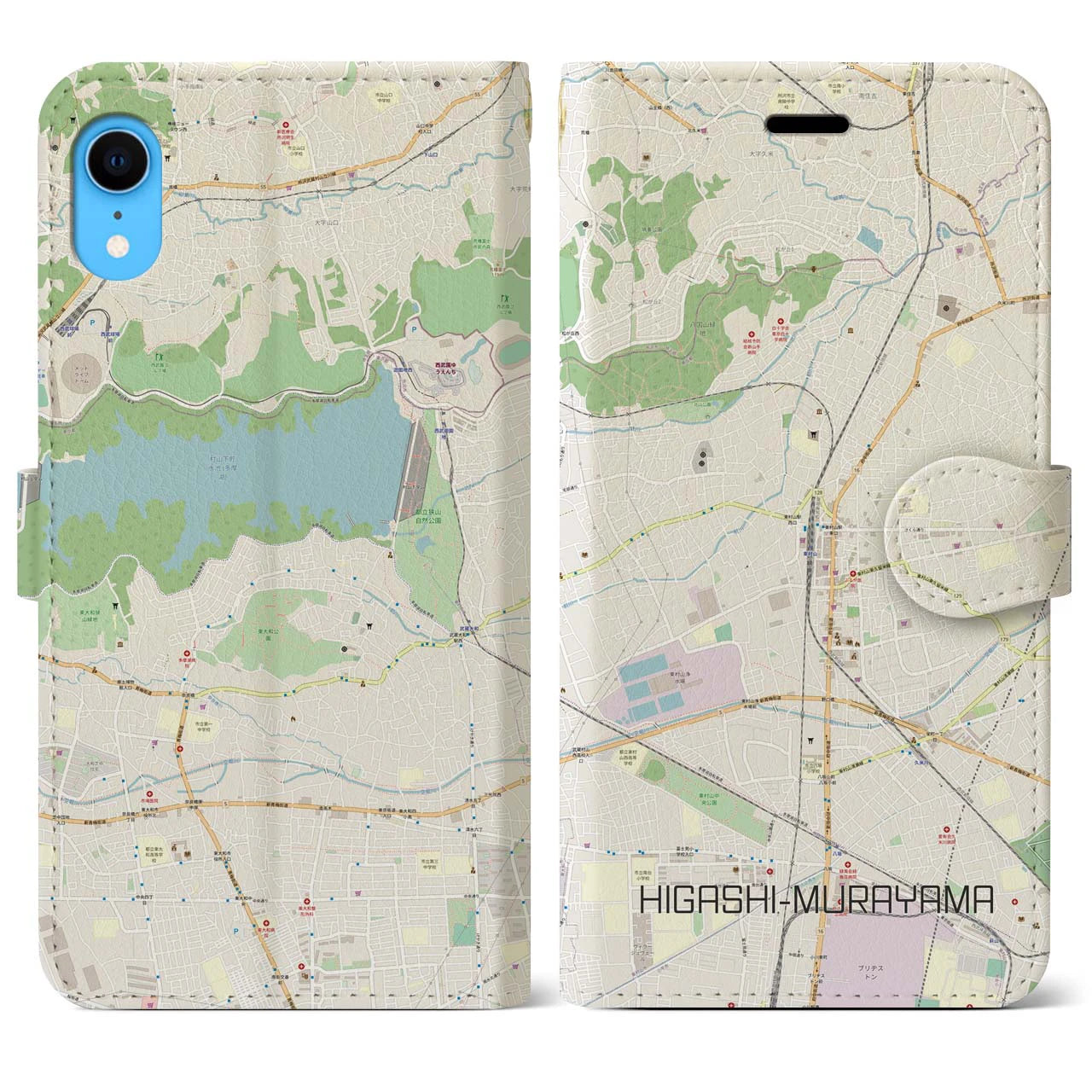 【東村山】地図柄iPhoneケース（手帳両面タイプ・ナチュラル）iPhone XR 用