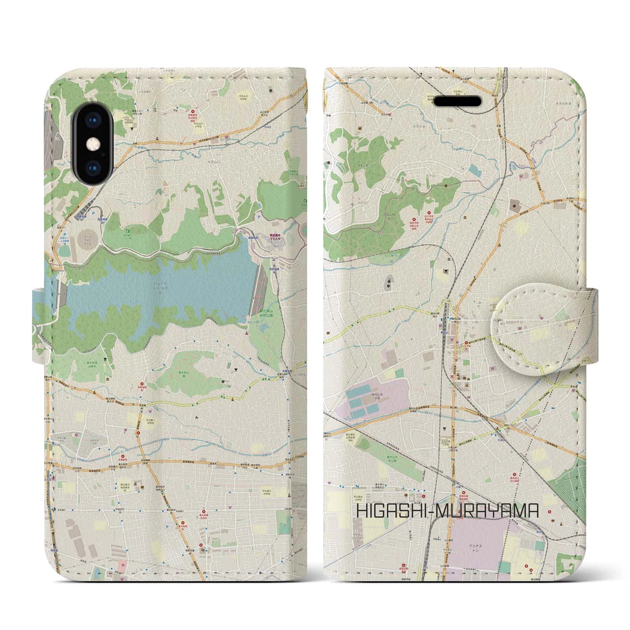 【東村山】地図柄iPhoneケース（手帳両面タイプ・ナチュラル）iPhone XS / X 用