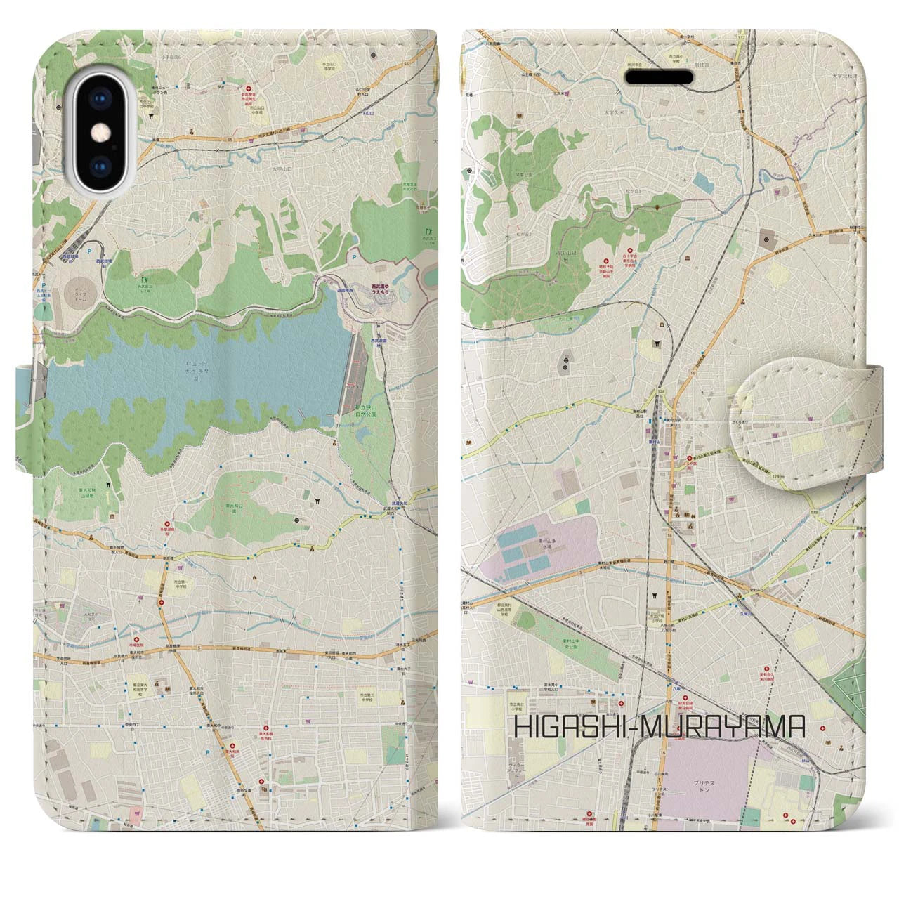 【東村山】地図柄iPhoneケース（手帳両面タイプ・ナチュラル）iPhone XS Max 用