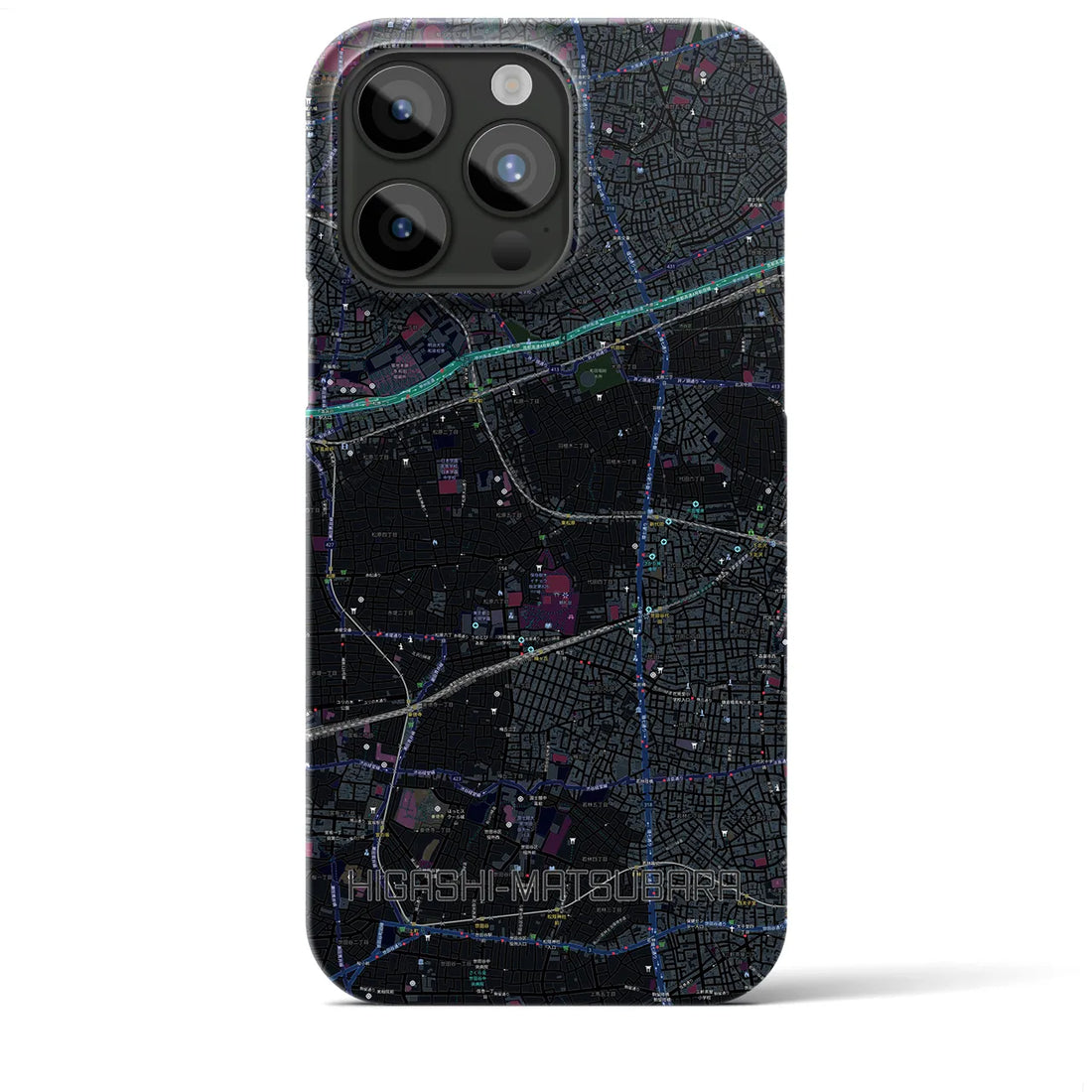 【東松原】地図柄iPhoneケース（バックカバータイプ・ブラック）iPhone 15 Pro Max 用