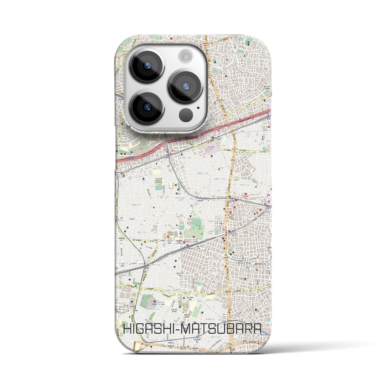 【東松原】地図柄iPhoneケース（バックカバータイプ・ナチュラル）iPhone 14 Pro 用