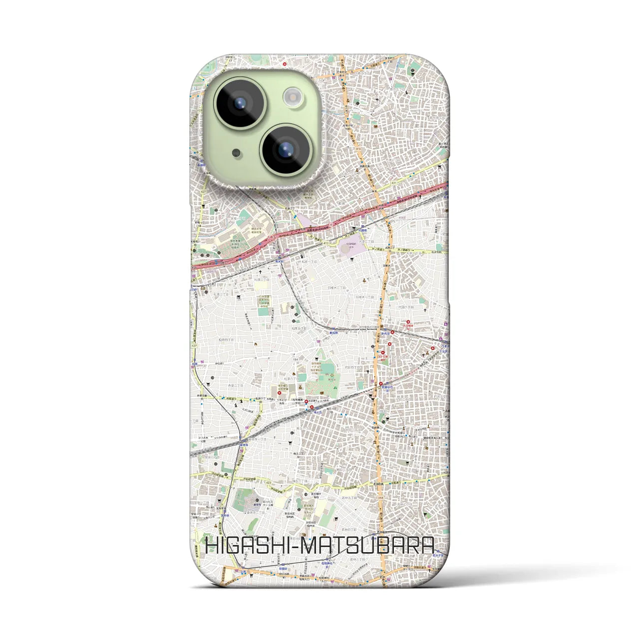【東松原】地図柄iPhoneケース（バックカバータイプ・ナチュラル）iPhone 15 用