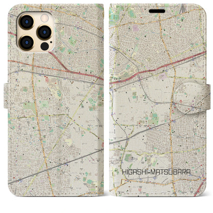【東松原（東京都）】地図柄iPhoneケース（手帳タイプ）ナチュラル・iPhone 12 Pro Max 用