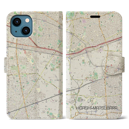 【東松原（東京都）】地図柄iPhoneケース（手帳タイプ）ナチュラル・iPhone 13 用