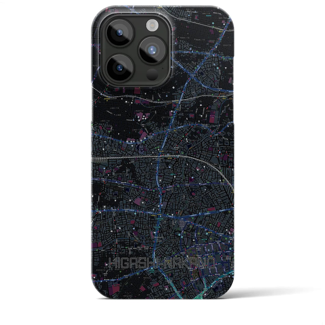 【東中野2】地図柄iPhoneケース（バックカバータイプ・ブラック）iPhone 15 Pro Max 用