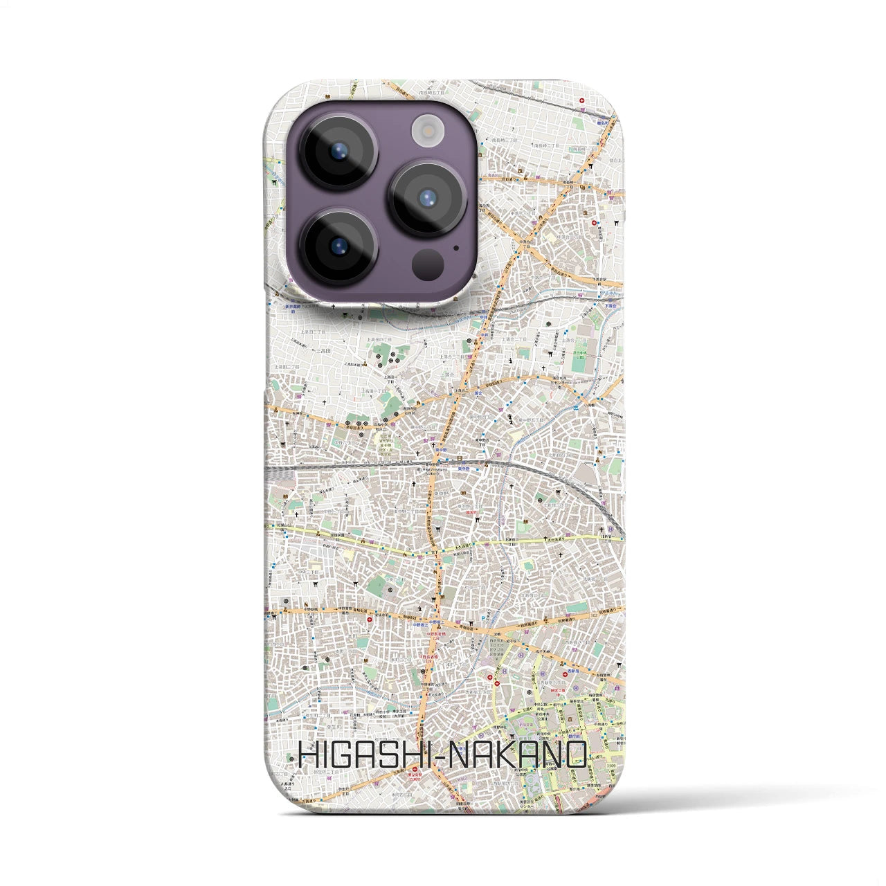 【東中野2】地図柄iPhoneケース（バックカバータイプ・ナチュラル）iPhone 14 Pro 用