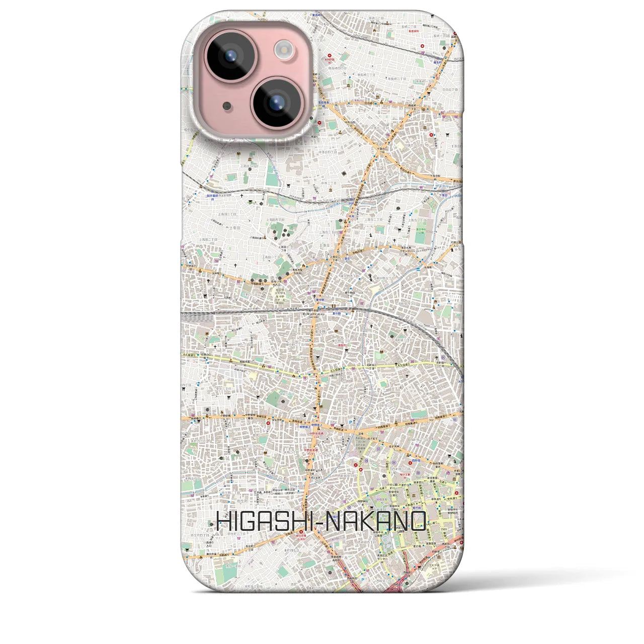 【東中野2】地図柄iPhoneケース（バックカバータイプ・ナチュラル）iPhone 15 Plus 用