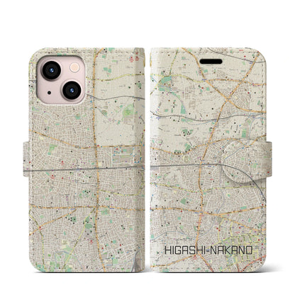 【東中野2（東京都）】地図柄iPhoneケース（手帳タイプ）ナチュラル・iPhone 13 mini 用