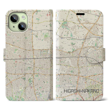 【東中野2（東京都）】地図柄iPhoneケース（手帳タイプ）ナチュラル・iPhone 15 用