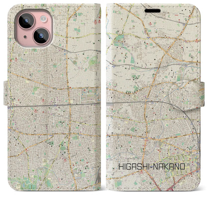 【東中野2（東京都）】地図柄iPhoneケース（手帳タイプ）ナチュラル・iPhone 15 Plus 用