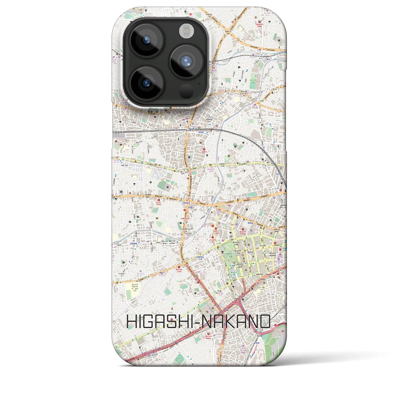【東中野】地図柄iPhoneケース（バックカバータイプ・ナチュラル）iPhone 15 Pro Max 用