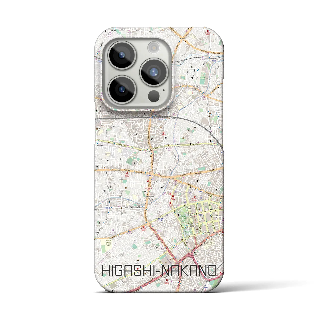 【東中野】地図柄iPhoneケース（バックカバータイプ・ナチュラル）iPhone 15 Pro 用