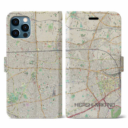 【東中野（東京都）】地図柄iPhoneケース（手帳タイプ）ナチュラル・iPhone 12 / 12 Pro 用