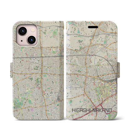 【東中野（東京都）】地図柄iPhoneケース（手帳タイプ）ナチュラル・iPhone 13 mini 用