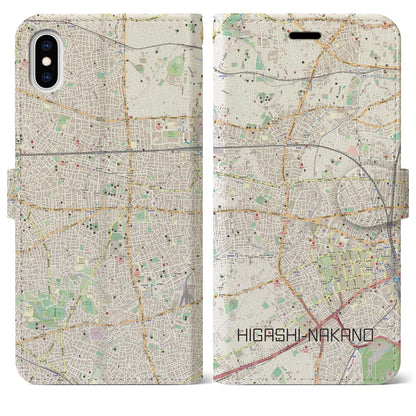 【東中野（東京都）】地図柄iPhoneケース（手帳タイプ）ナチュラル・iPhone XS Max 用