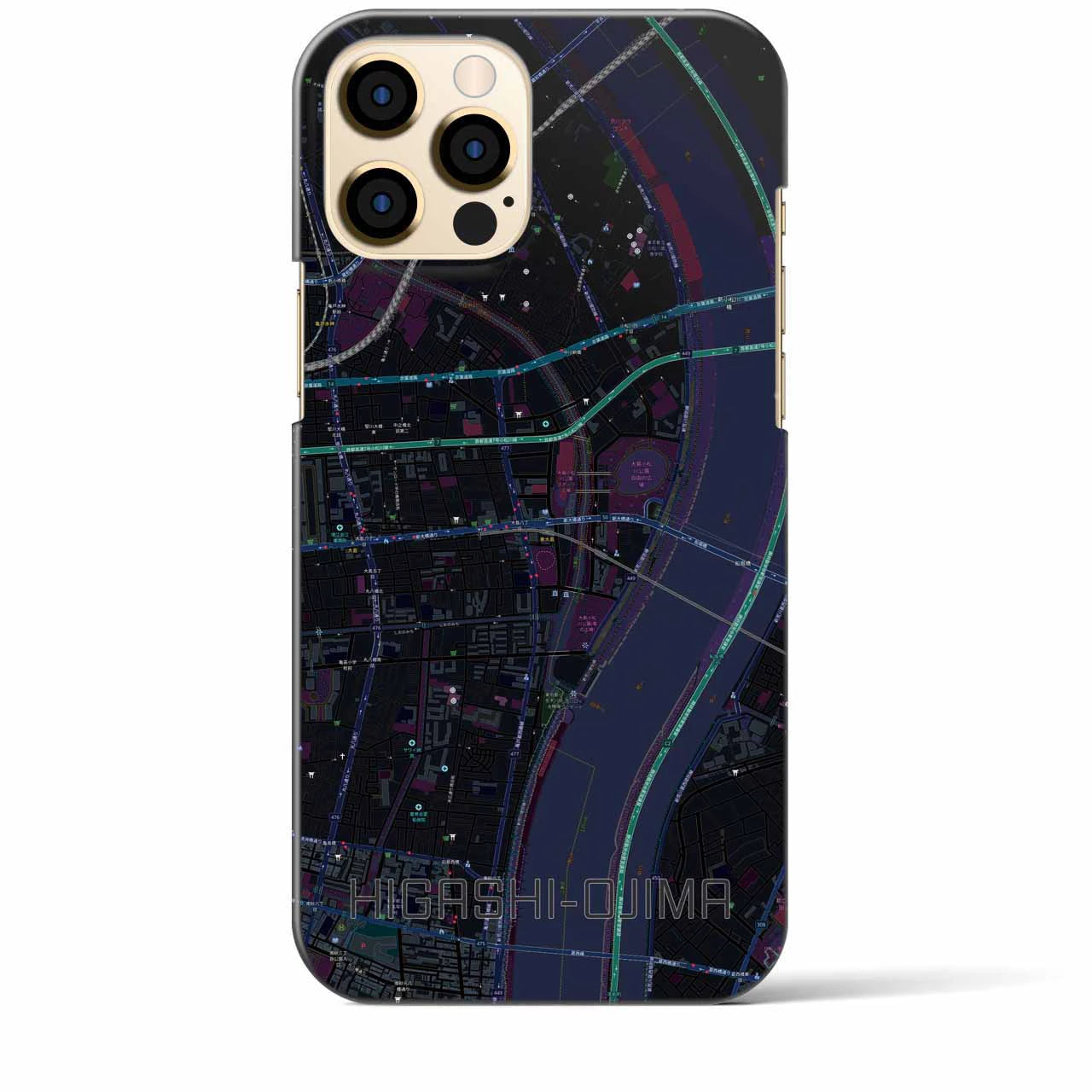 【東大島】地図柄iPhoneケース（バックカバータイプ・ブラック）iPhone 12 Pro Max 用