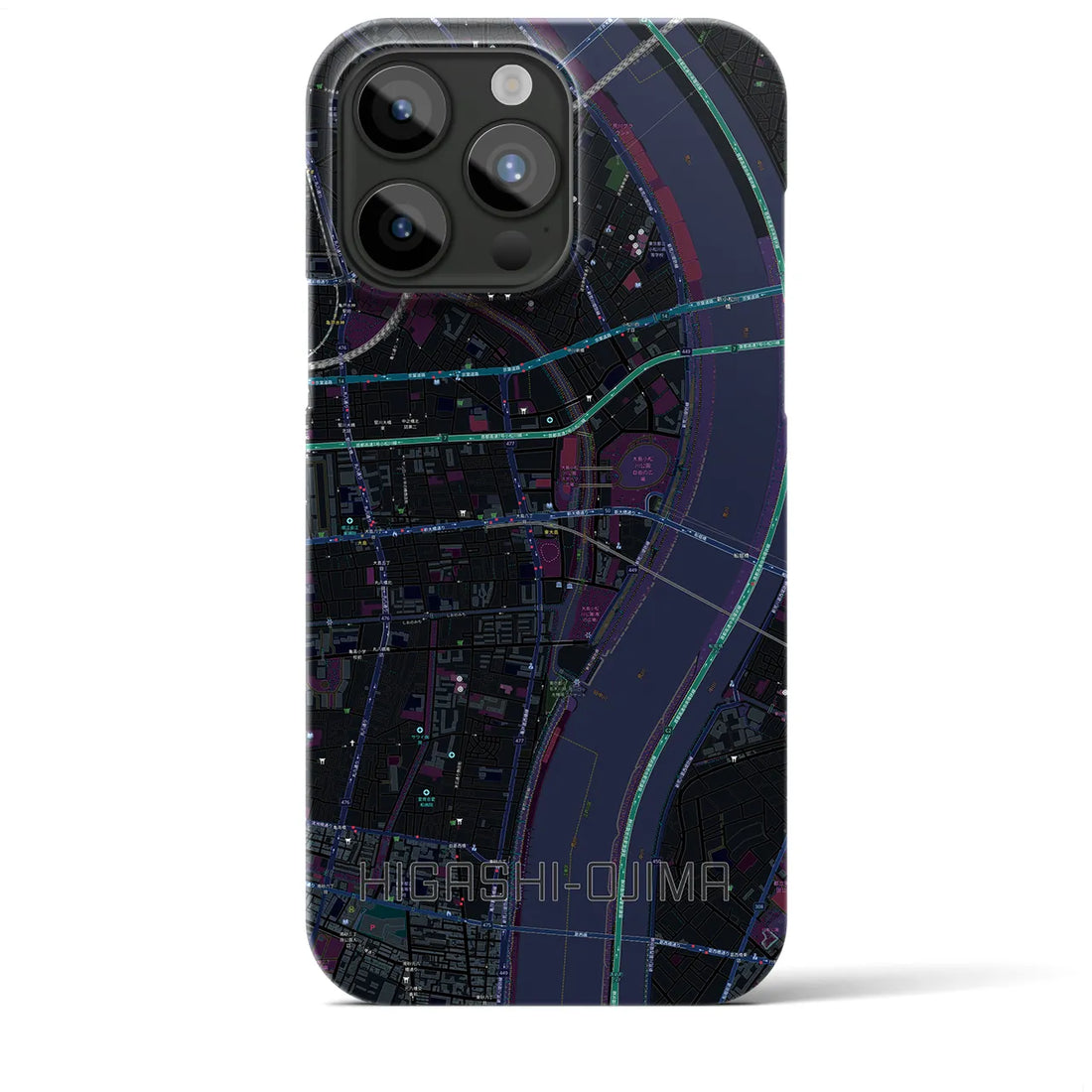 【東大島】地図柄iPhoneケース（バックカバータイプ・ブラック）iPhone 15 Pro Max 用