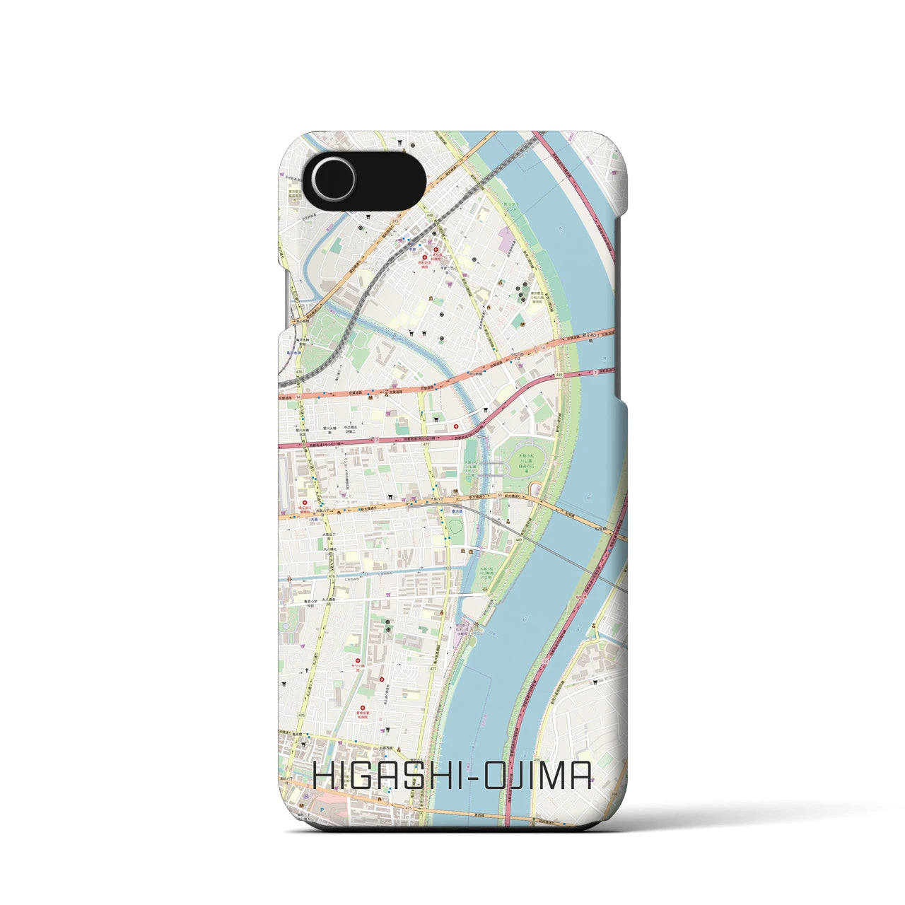 【東大島】地図柄iPhoneケース（バックカバータイプ・ナチュラル）iPhone SE（第3 / 第2世代） / 8 / 7 / 6s / 6 用