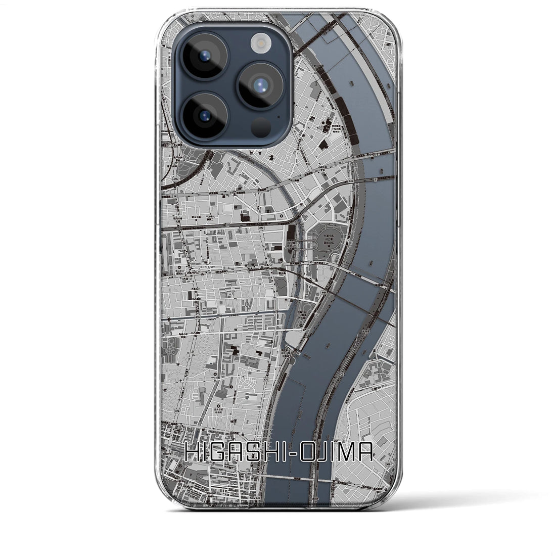 【東大島】地図柄iPhoneケース（クリアタイプ・モノトーン）iPhone 15 Pro Max 用