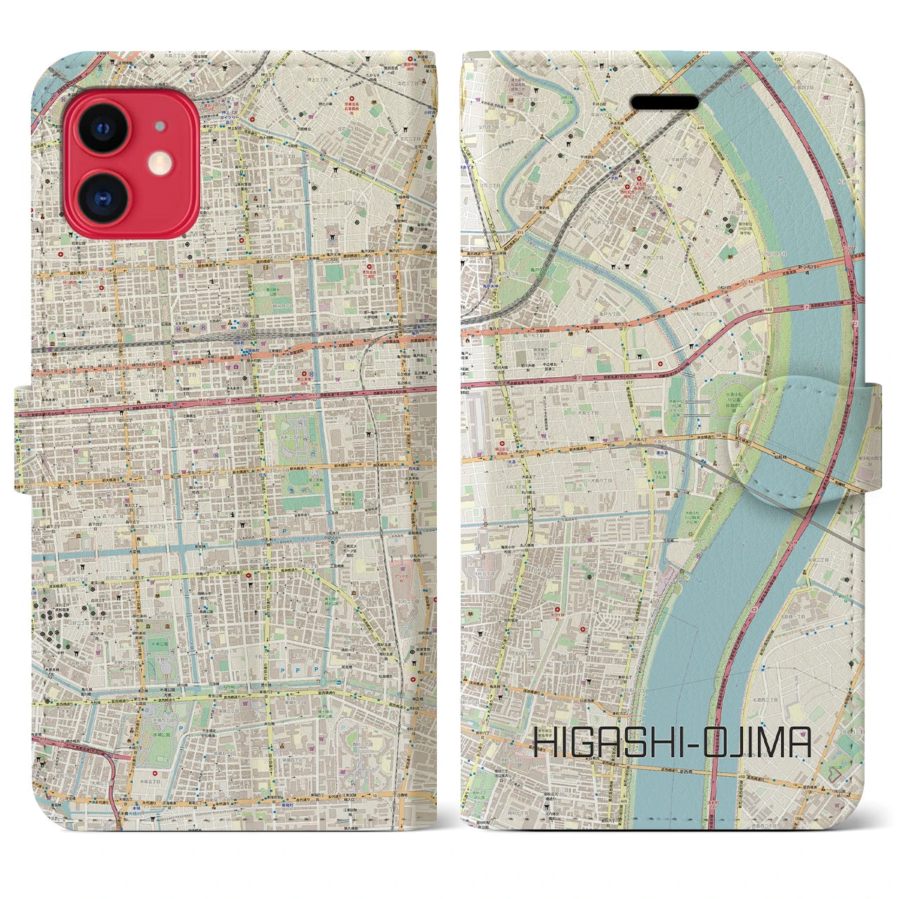【東大島】地図柄iPhoneケース（手帳両面タイプ・ナチュラル）iPhone 11 用