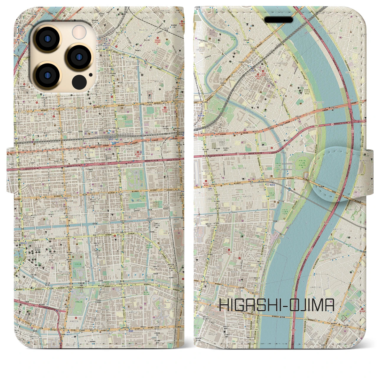 【東大島】地図柄iPhoneケース（手帳両面タイプ・ナチュラル）iPhone 12 Pro Max 用