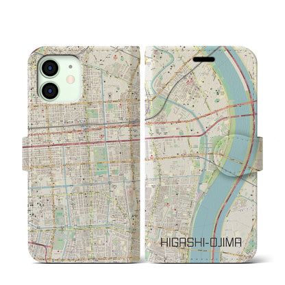 【東大島（東京都）】地図柄iPhoneケース（手帳タイプ）ナチュラル・iPhone 12 mini 用