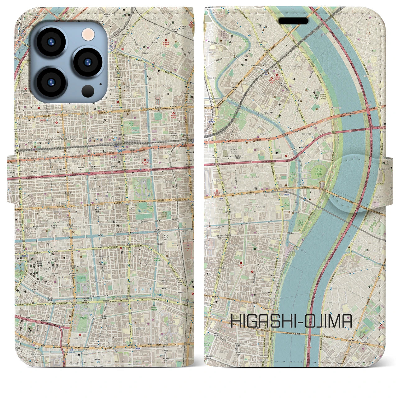 【東大島】地図柄iPhoneケース（手帳両面タイプ・ナチュラル）iPhone 13 Pro Max 用