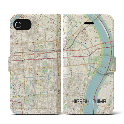 【東大島（東京都）】地図柄iPhoneケース（手帳タイプ）ナチュラル・iPhone SE（第3 / 第2世代） / 8 / 7 / 6s / 6 用