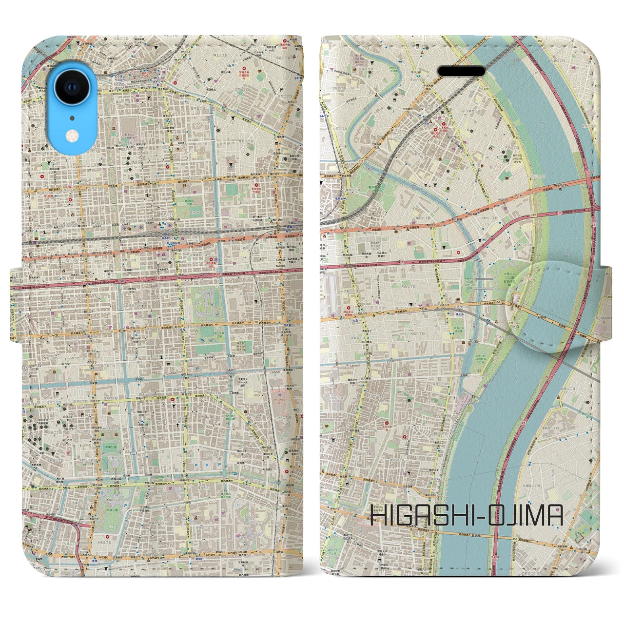 【東大島】地図柄iPhoneケース（手帳両面タイプ・ナチュラル）iPhone XR 用