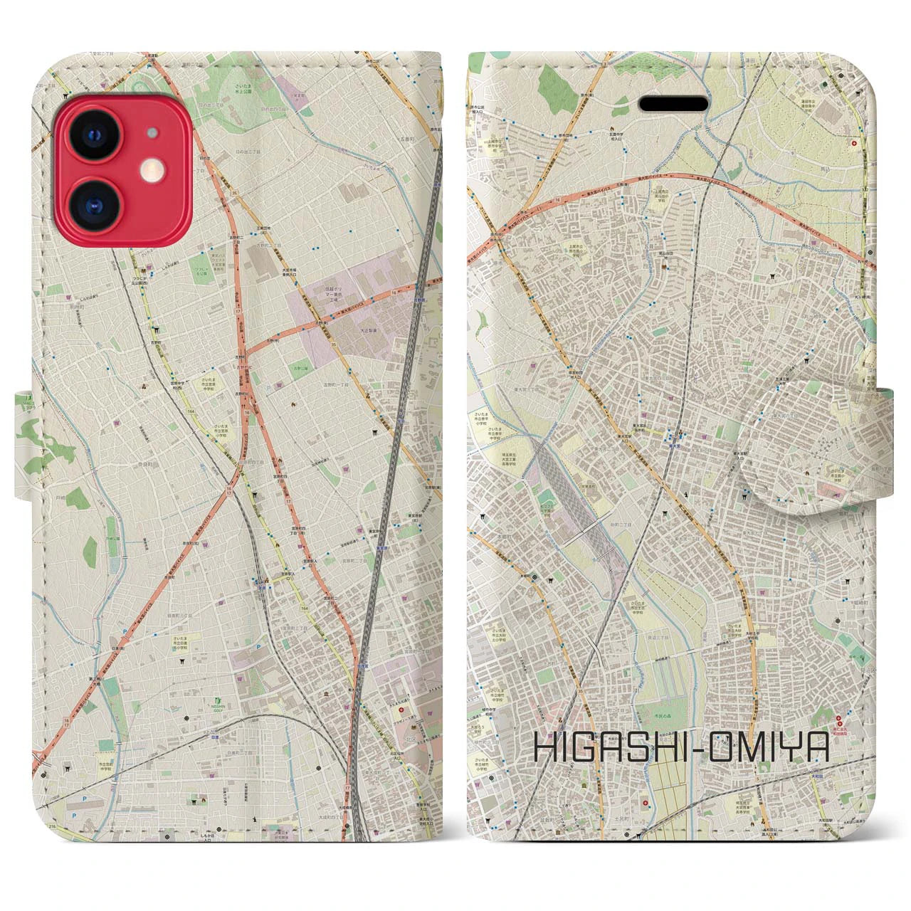 【東大宮】地図柄iPhoneケース（手帳両面タイプ・ナチュラル）iPhone 11 用