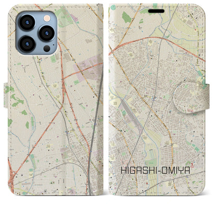 【東大宮（埼玉県）】地図柄iPhoneケース（手帳タイプ）ナチュラル・iPhone 13 Pro Max 用