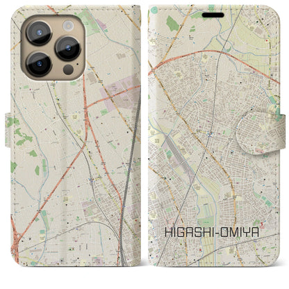 【東大宮（埼玉県）】地図柄iPhoneケース（手帳タイプ）ナチュラル・iPhone 14 Pro Max 用