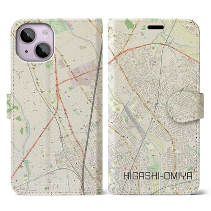 【東大宮（埼玉県）】地図柄iPhoneケース（手帳タイプ）ナチュラル・iPhone 14 用