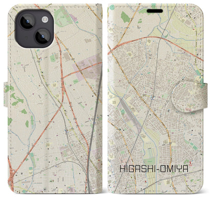 【東大宮（埼玉県）】地図柄iPhoneケース（手帳タイプ）ナチュラル・iPhone 14 Plus 用