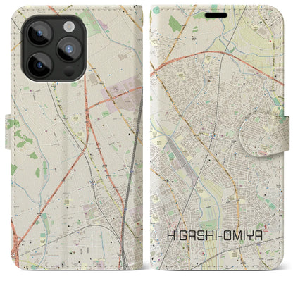 【東大宮（埼玉県）】地図柄iPhoneケース（手帳タイプ）ナチュラル・iPhone 15 Pro Max 用