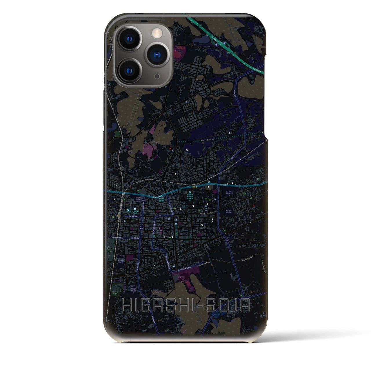 【東総社】地図柄iPhoneケース（バックカバータイプ・ブラック）iPhone 11 Pro Max 用