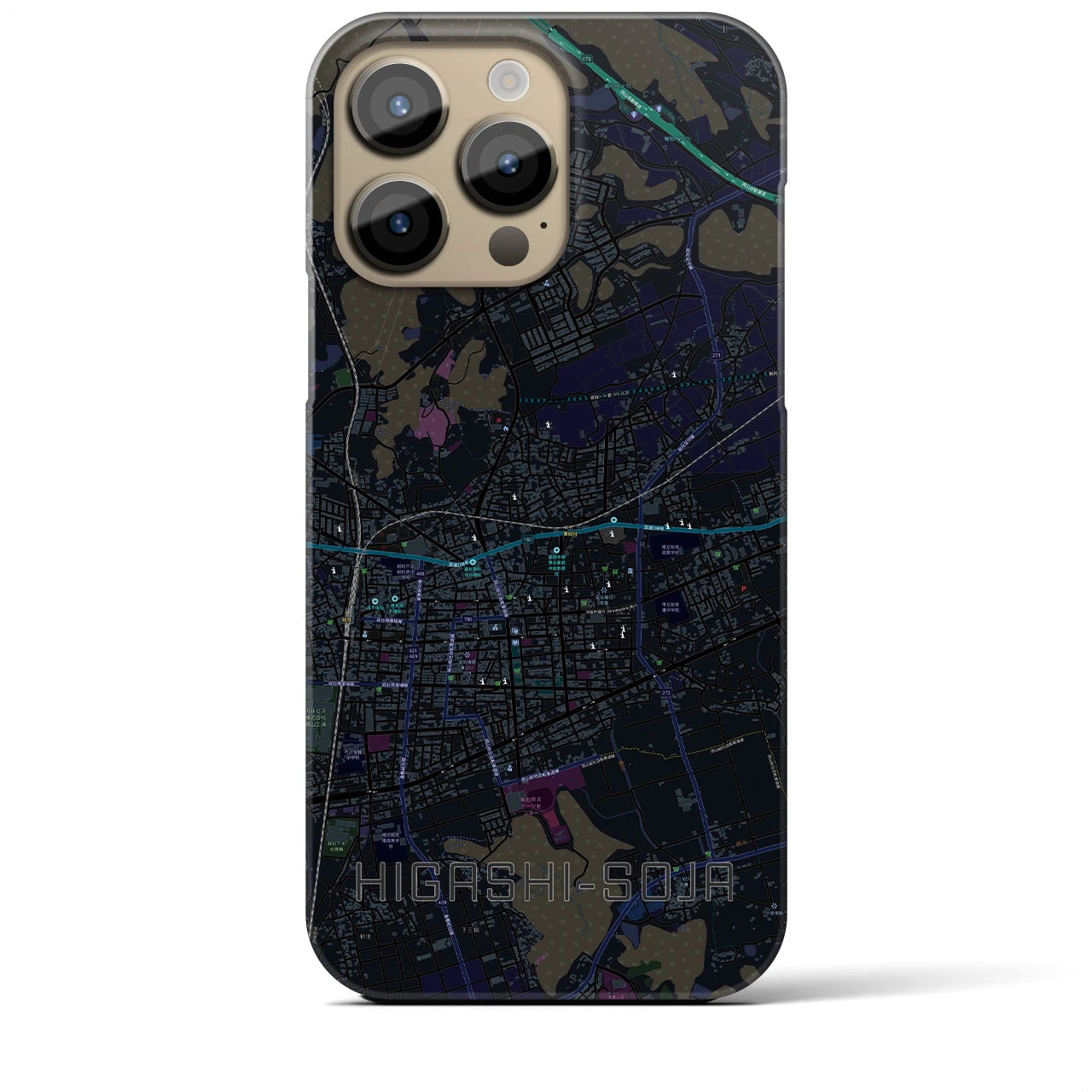 【東総社】地図柄iPhoneケース（バックカバータイプ・ブラック）iPhone 14 Pro Max 用