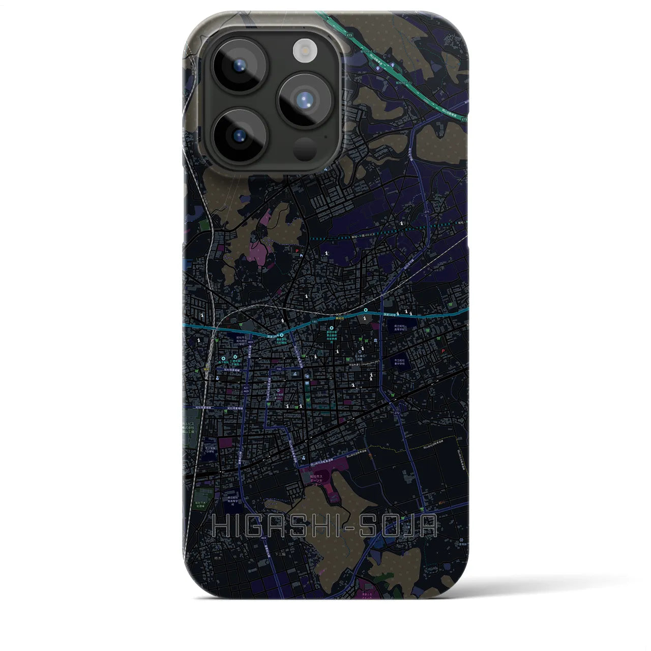 【東総社】地図柄iPhoneケース（バックカバータイプ・ブラック）iPhone 15 Pro Max 用