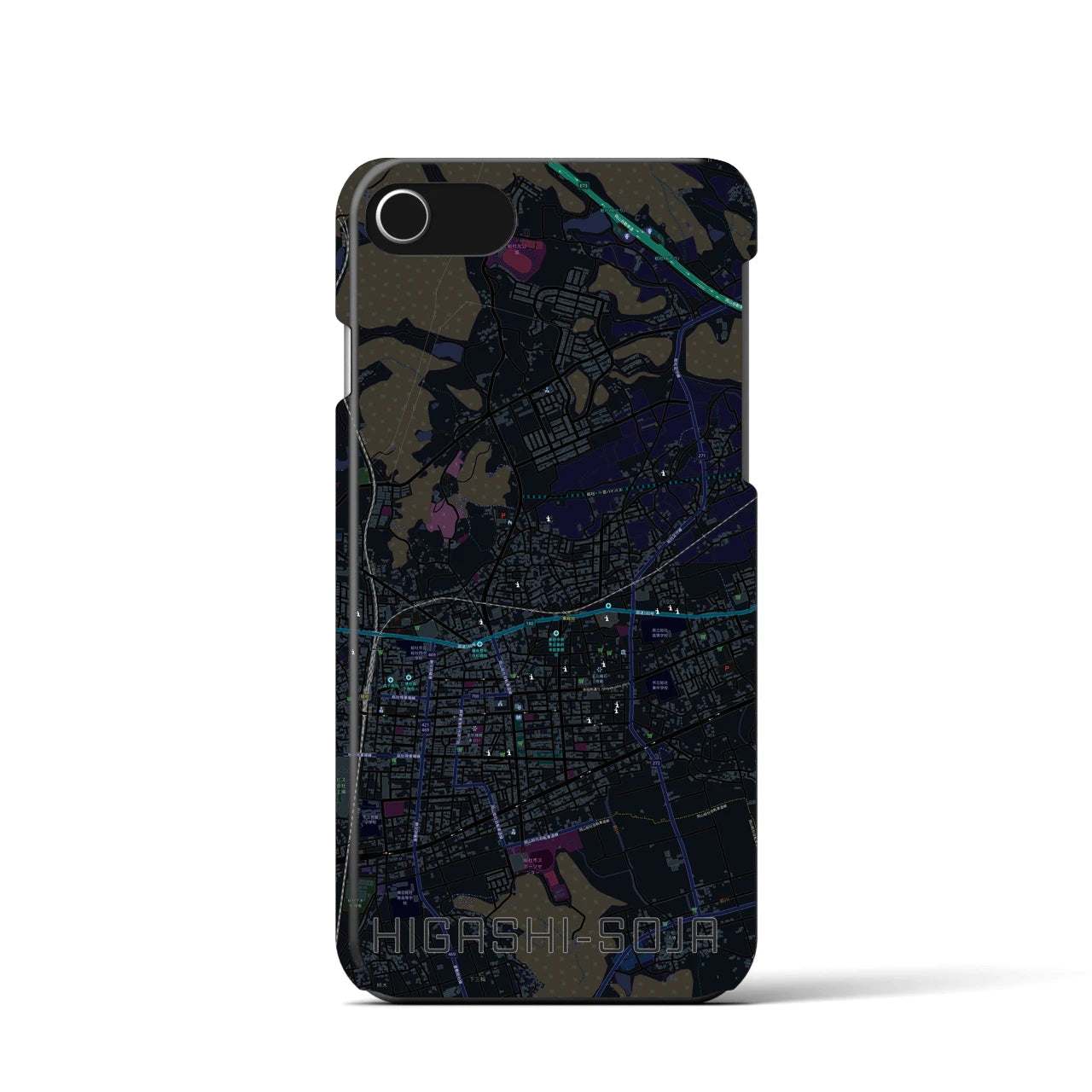 【東総社】地図柄iPhoneケース（バックカバータイプ・ブラック）iPhone SE（第3 / 第2世代） / 8 / 7 / 6s / 6 用