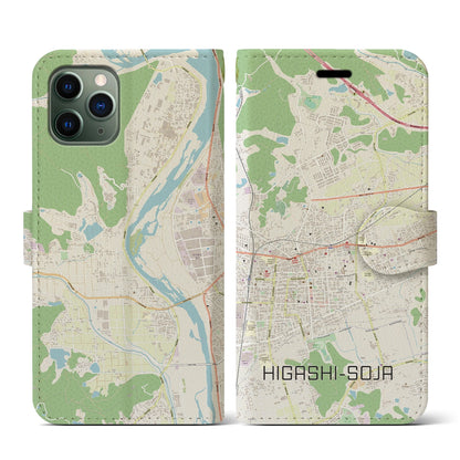 【東総社（岡山県）】地図柄iPhoneケース（手帳タイプ）ナチュラル・iPhone 11 Pro 用